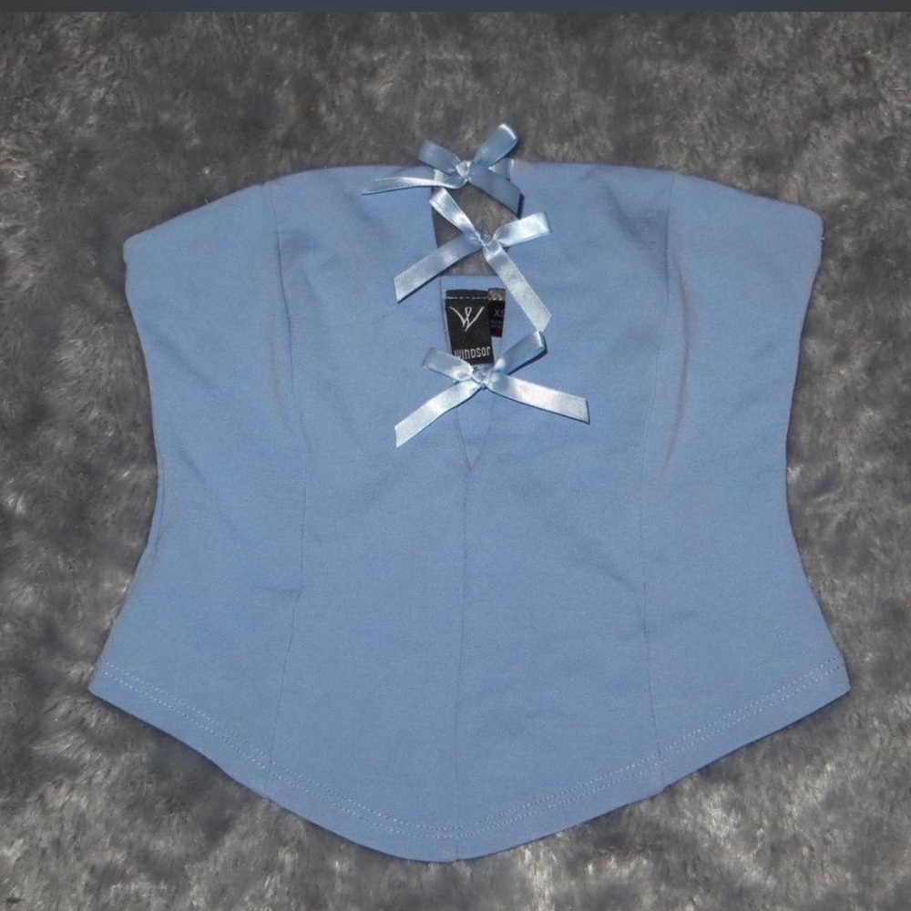 Windsor blue corset top with ribbon bow detail 💙